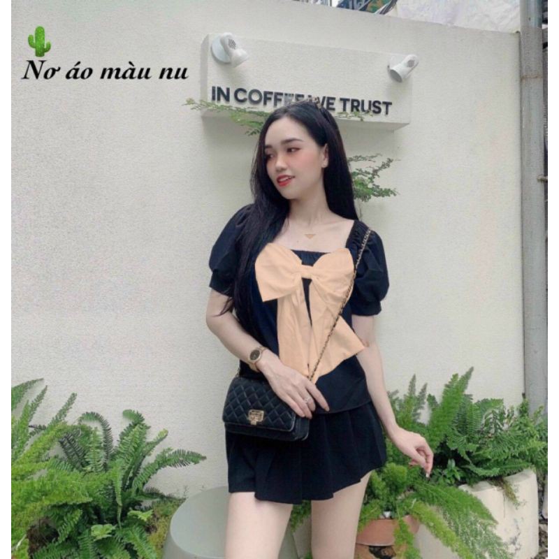 Áo sơ mi ngắn tay phồng đính nơ to (A15&amp;PC)