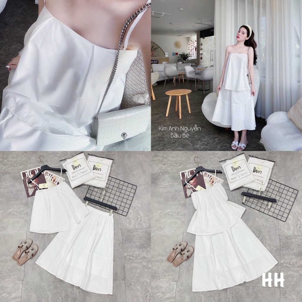 Set đồ đi biển áo 2 dây thiết kế màu trắng sang chảnh dáng babydoll xinh xắn - H&N Store