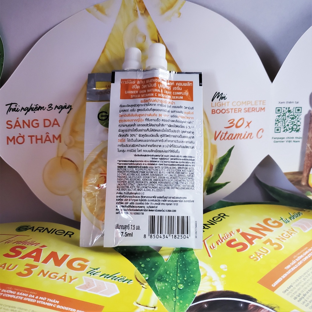 Gói Tinh Chất Garnier Dưỡng Sáng Da Mờ Thâm Light Complete Vitamin C 30X Booster Serum 7.5ml