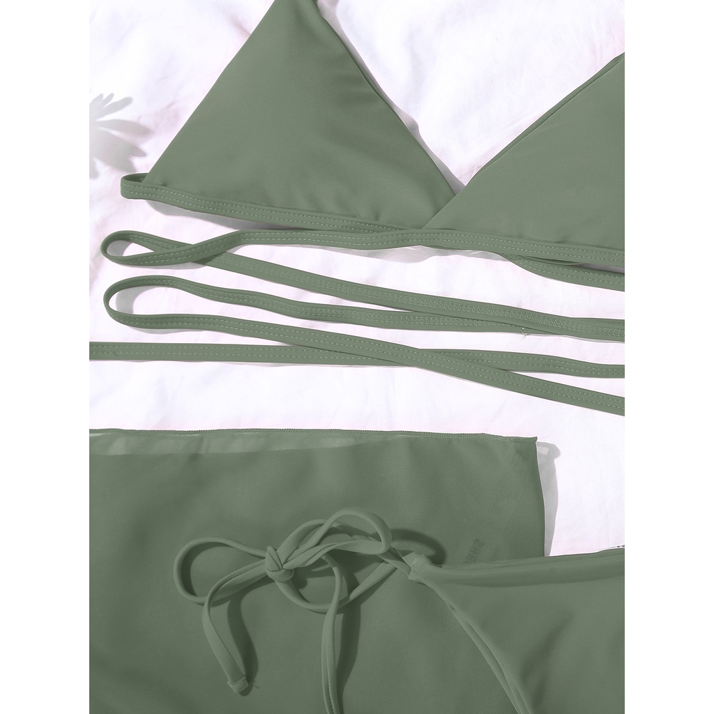 Bộ Đồ Bơi Bikini 3 Món Màu Đen Có Đệm Ngực Gợi Cảm Cho Nữ H338