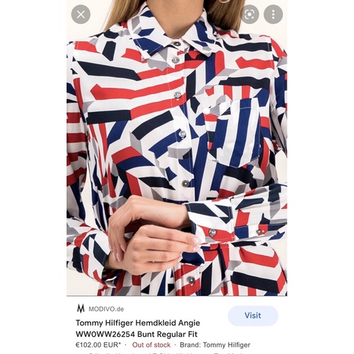 Đầm Tommy Hilfiger xuất dư dáng sơ mi kèm dây cột eo hoạ tiết sắc nét cực kỳ đẹp