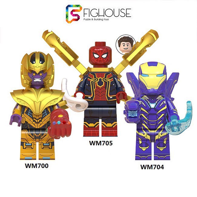 Xếp Hình Minifigure Thanos, Spider Man, Pepper - Đồ Chơi Lắp Ráp non-lego WM700 WM704 WM705 [C12]