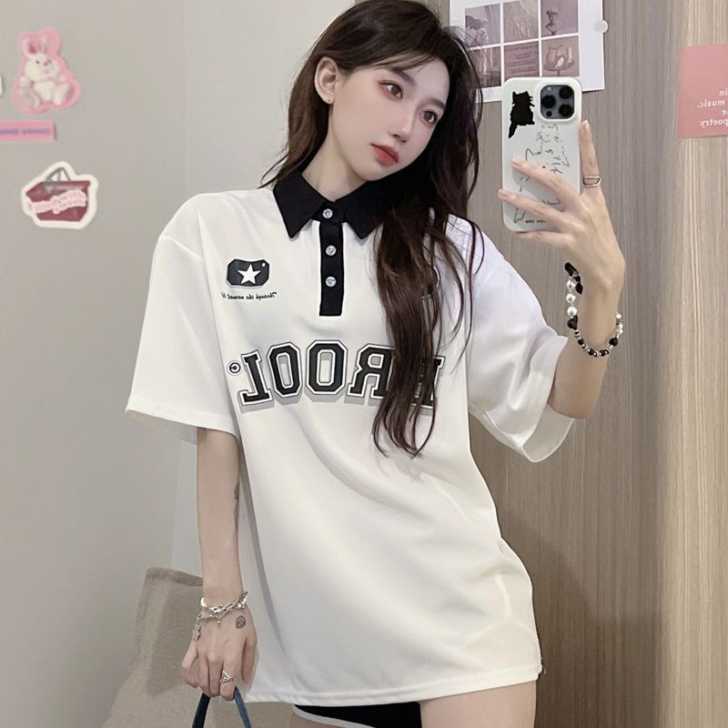 Áo polo Ngắn Tay Form Rộng Phong Cách Cổ Điển Thanh Lịch Dành Cho Nữ