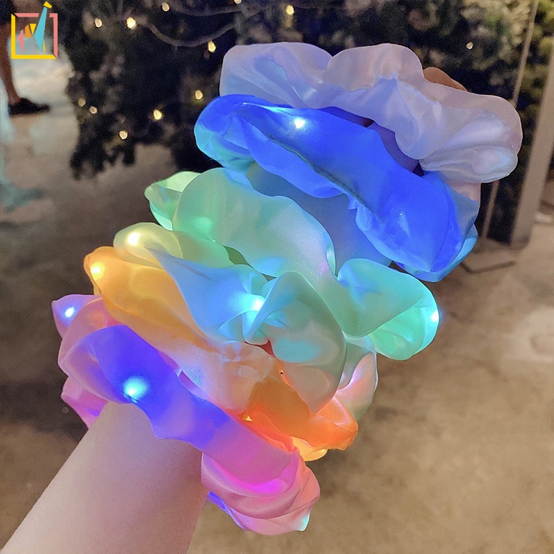 Dây Buộc Tóc Cao Su Hình Chú Heo Gắn Đèn Led Phát Sáng Thời Trang Cho Nữ
