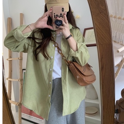 Áo sơ mi dài tay nhung tăm nam nữ nhiều màu oversize, Áo khoác ngoài sơ mi nam nữ chất nhung tăm, lì form rộng tay dài