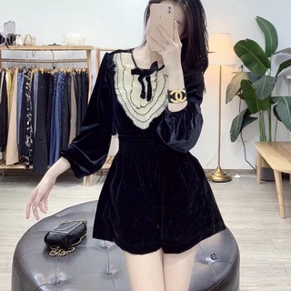 Áo nhung tay bồng phối cổ bèo dễ thương✌️ảnh thật