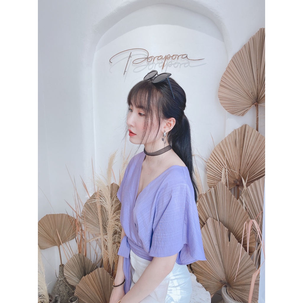 Áo Tay Cánh Dơi Thắt Nơ Eo Tím Hot Trend- HOO DESIGN