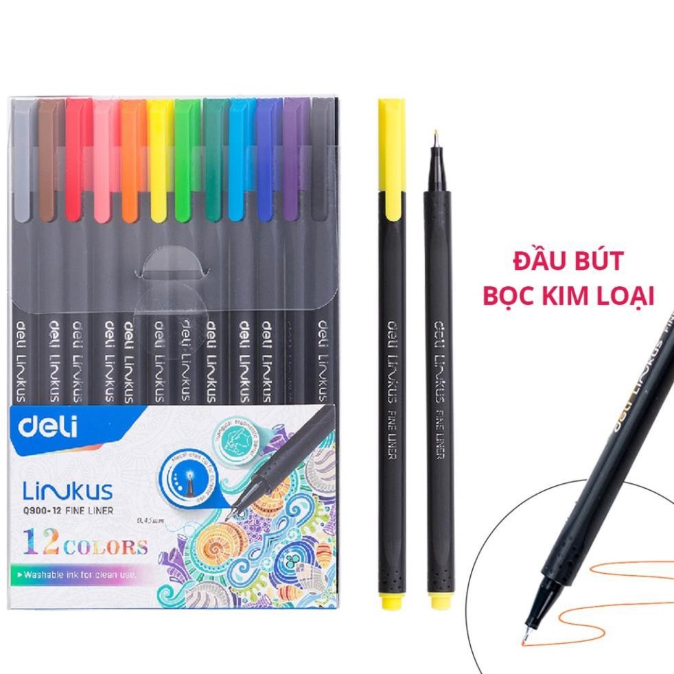 Bút liner đi nét có thể rửa được Deli - Ngòi bọc kim loại 0.45mm - chuyên viết caligraphy thư pháp brush letter - EQ900
