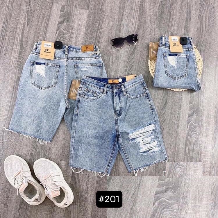Quần short ngố lửng nữ cao cấp, quần short jean nữ rách màu xanh nhạt chất jean co dãn nhẹ vải mềm[Freeship]-qn201