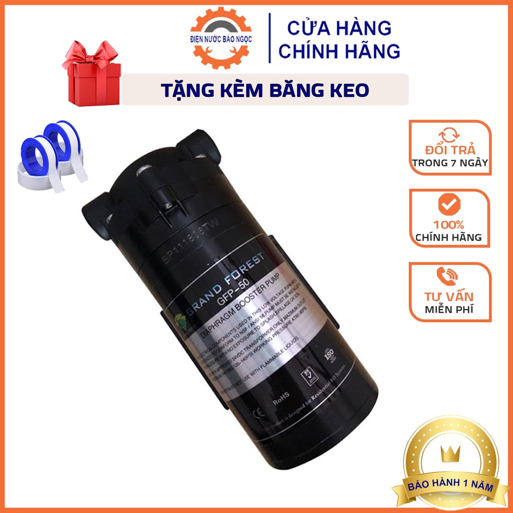 Bơm Tăng Áp 24v Grand Forest GFP 50 + Nguồn 24V, Siêu Khỏe - Dùng Cho Máy Lọc Nước RO, Dàn Phun Sương