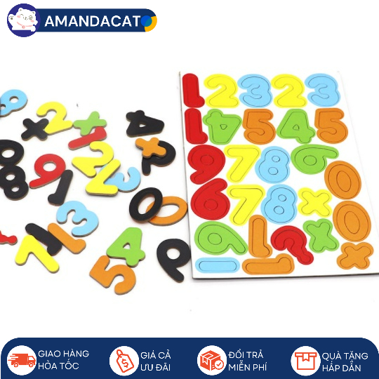 Chữ số gỗ, Chữ cái gỗ nam châm hít bảng , tủ lạnh - Bộ số học, Chữ in từ tính hít bảng