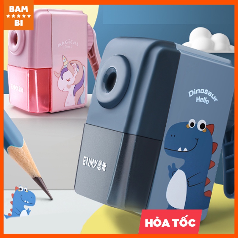 Gọt bút chì quay tay nhỏ gọn Bambi tự động giữ chì siêu rẻ - 2 màu Hồng/Xanh