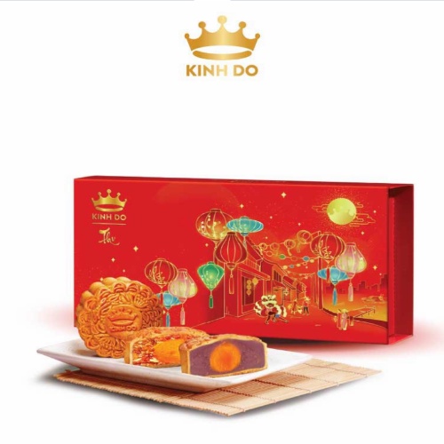 Hộp 2 Bánh Nướng Trung Thu Kinh Đô "BỘ ĐÔI HOÀN HẢO" 230g/bánh - Jambon xá xíu 2 trứng - 1 Khoai môn hạt sen 2 trứng