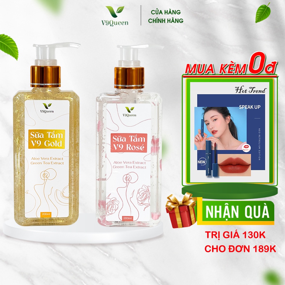 [BỘ ĐÔI] Sữa tắm nước hoa, dưỡng trắng da mịn màng V9 Rose 200ml/chai + V9 Gold 200ml/chai