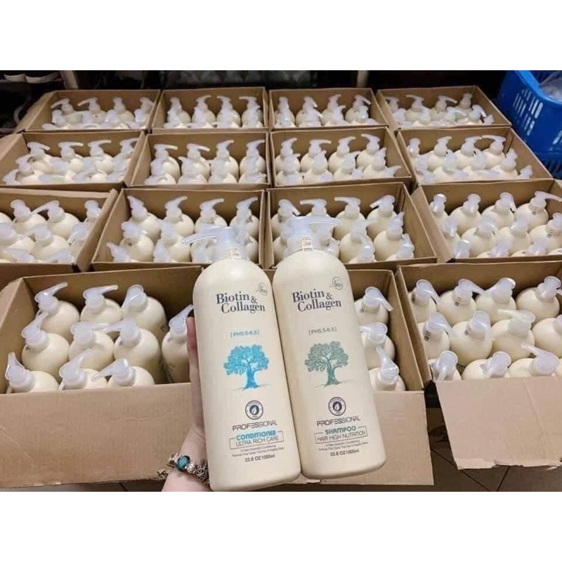 Cặp gội xả Biotin Collagen 1000ml chai siêu to