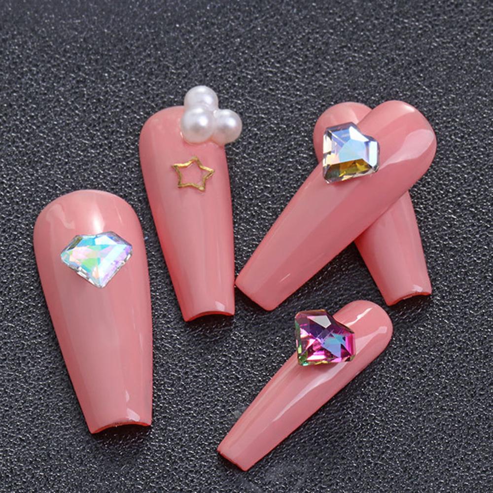 QQMALL Set 20 Phụ Kiện Trang Trí Móng Tay Nghệ Thuật Hình Trái Tim Đính Đá Xinh Xắn