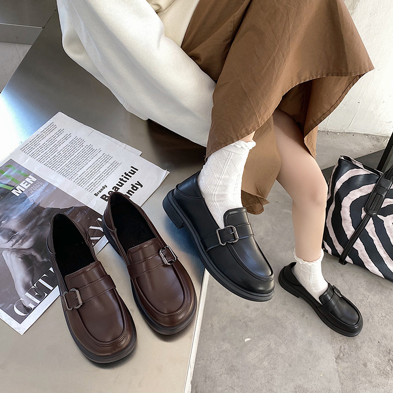 Giày Da PU Đế Bằng Phong Cách Retro Thời Trang 2021 Cho Nữ | BigBuy360 - bigbuy360.vn