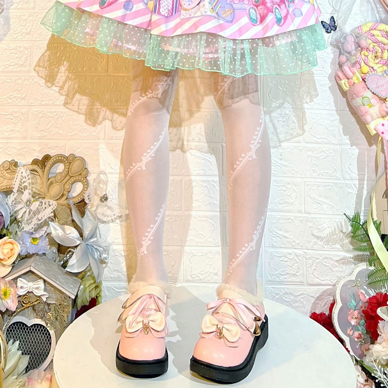 Quần Tất Mỏng Kẻ Sọc Đính Nơ Phong Cách Lolita Thời Trang Mùa Hè Cho Nữ