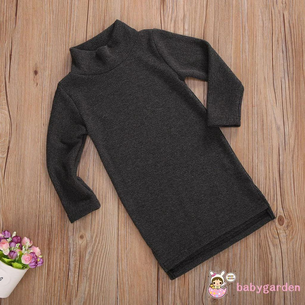 Đầm Len Dài Tay Cổ Cao Màu Trơn Dành Cho Bé Gái