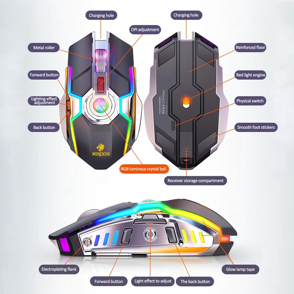 RGB Wireless Gaming Mouse Rechargeable Silent Mouse  Ergonomic 7 Keys Backlit 1600 DPI LED Backlit Mice For Computer PC