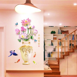 Decal Dán Tường Bình Hoa Sen - Bình Hoa Đào - Bình Hoa Mẫu Đơn