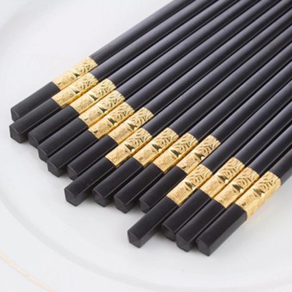 Bộ 10 đôi Đũa hợp kim 24cm bọc viền vàng, bạc cao cấp chống ẩm mốc, chịu nhiệt - Thép vàng - Chopsticks