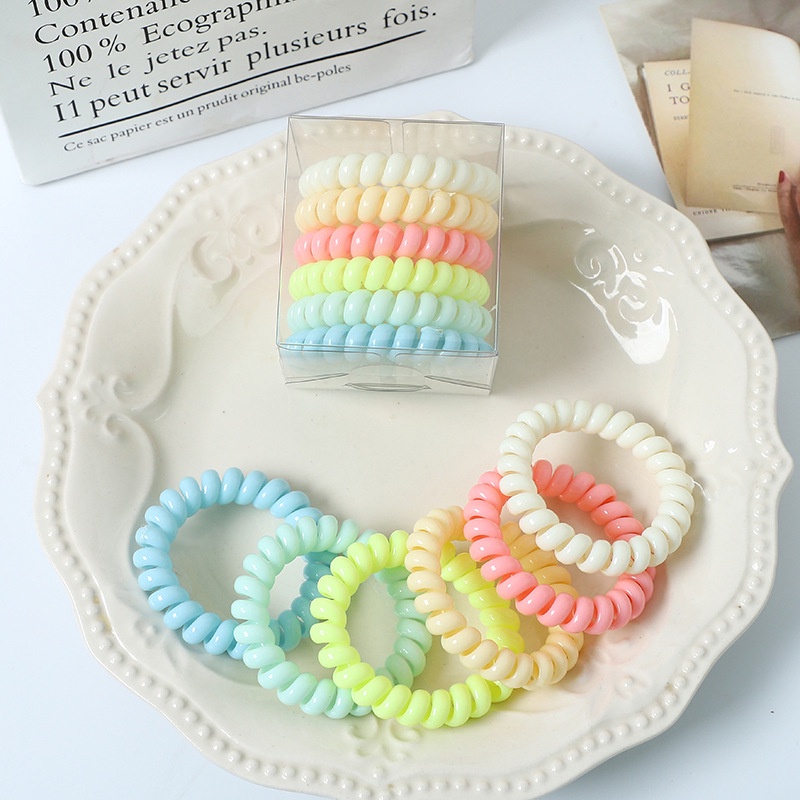 Set 6 Dây Buộc Tóc Lò Xo Co Giãn Cao Màu Kẹo Thời Trang Dành Cho Nữ