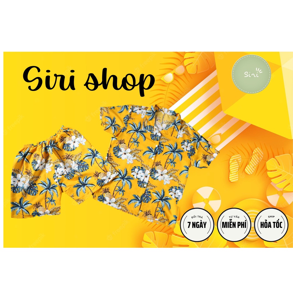 (VẢI CAO CẤP) Đồng phục gia đình, nhóm công ty, quần áo TEAM đi biển bông sứ nền vàng
