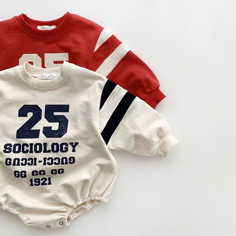 Bộ Áo Liền Quần Bằng Cotton Tay Dài In Chữ Phong Cách Hàn Quốc Thời Trang Xuân Thu Dành Cho Bé Trai Gái 0-24 Tháng Tuổi 6W