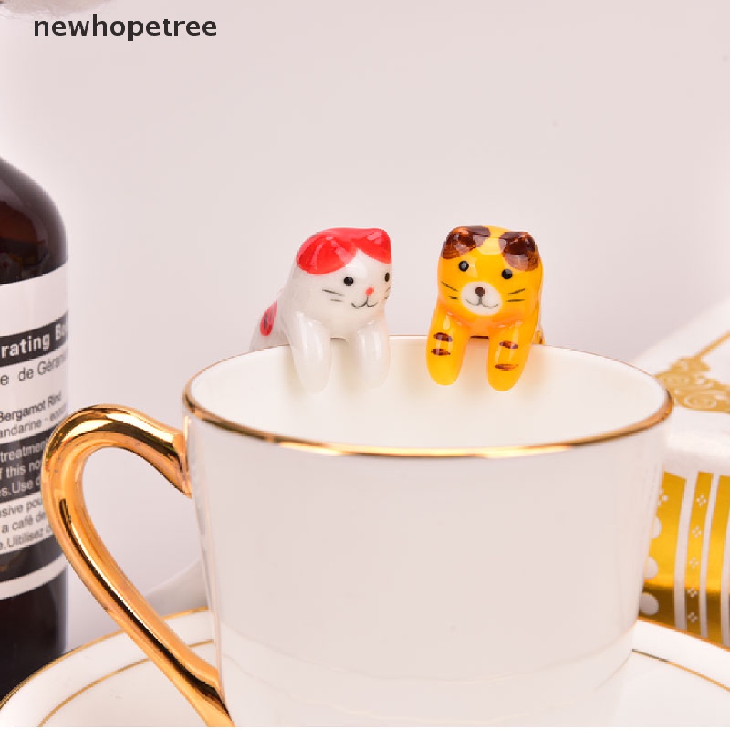 newhopetree 1x Ceramic Cartoon Cute Cat Animal Spoons Hanging Coffee Cutlery Dessert Tool OIK