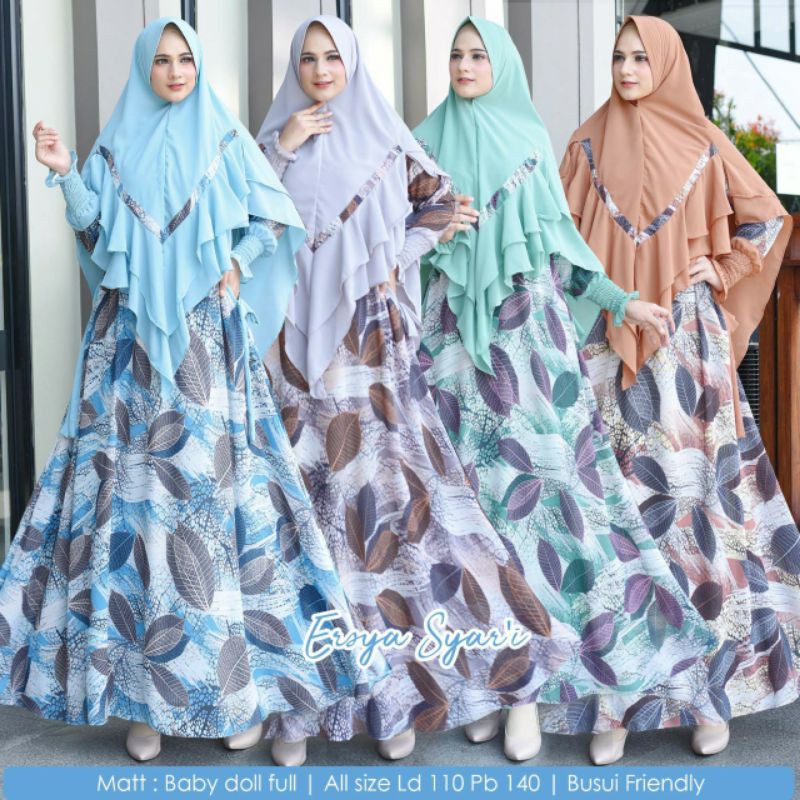 Gamis Syar 'I Gracella Full Ceruty Màu Xanh Dương Nhạt / Tím Nhạt