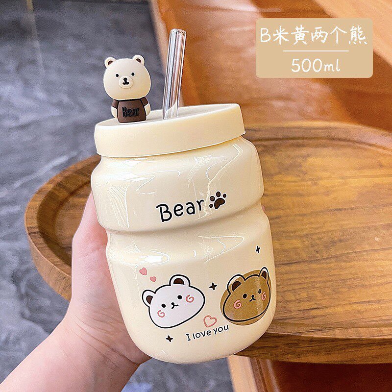Bình đựng nước uống bằng sứ tráng men hình gấu Bear hottrend