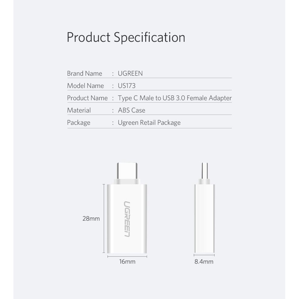 Đầu Chuyển USB Type-C ra USB 3.0 hỗ trợ OTG cao cấp UGREEN US173 - BH 18T Chính Hãng