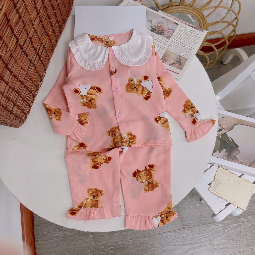 Bộ Quần Áo Ngủ Pijama Dài Tay Cổ Bèo In Hình Gấu Bông Dành Cho Bé Gái - BPN23 - Babi mama