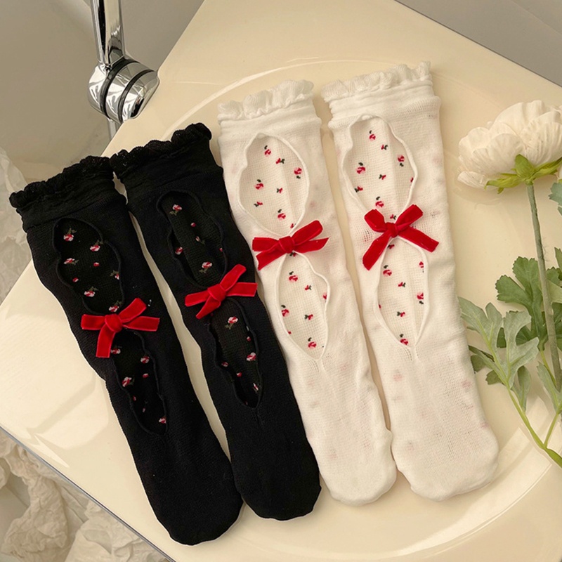 Youyo Vớ Lưới Hai Lớp Rỗng In Hoa Khoét Rỗng Viền Bèo Nhún Phong Cách Lolita Nhật Bản Ngọt Ngào Cho Nữ