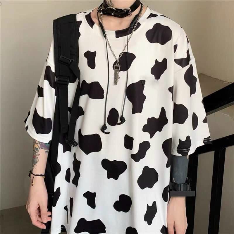 Áo thun tay lỡ nam nữ in hình họa tiết bò sữa hàng hot!