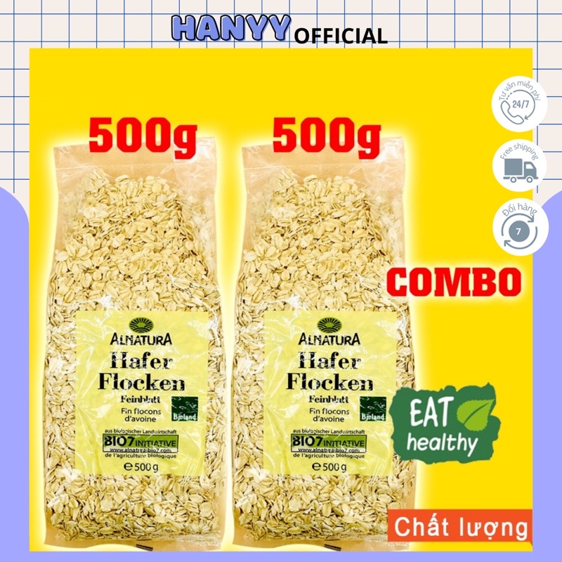 Combo 2 Bịch 500g Yến Mạch Đức nguyên hạt cán dẹt - 100% tự nhiên cung cấp tinh bột, vitamin và chất khoáng