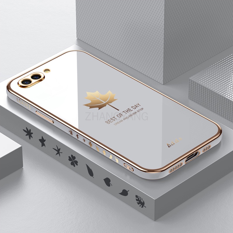 Ốp Điện Thoại Silicon TPU Mạ Điện Họa Tiết Lá Phong Kèm Dây Đeo Cho oppo a3s a12e