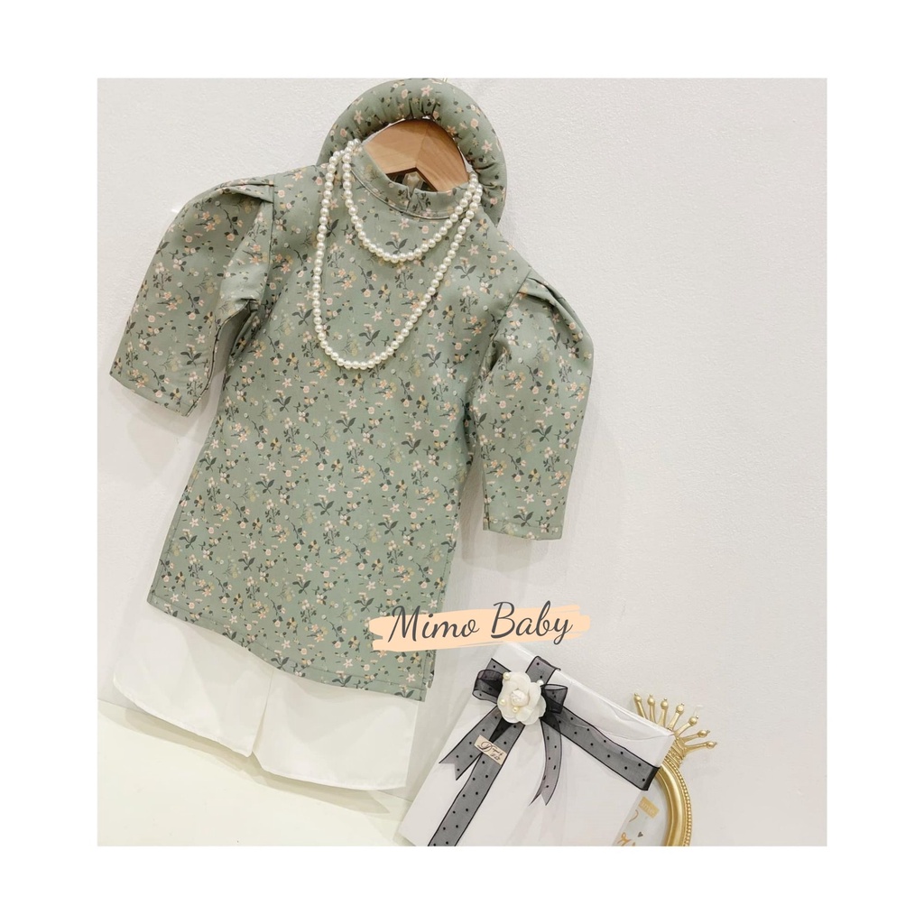 Áo dài nhung tăm hoa vàng cao cấp hàng thiết kế cho bé Mimo Baby AD07