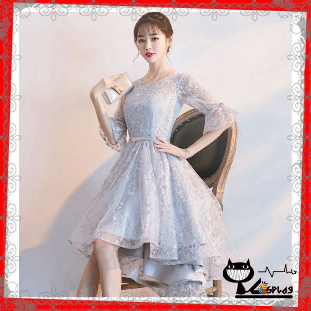 Đầm/váy dự tiệc ren thêu họa tiết sao màu xám tro hàng quảng châu [Miu Cosplay]