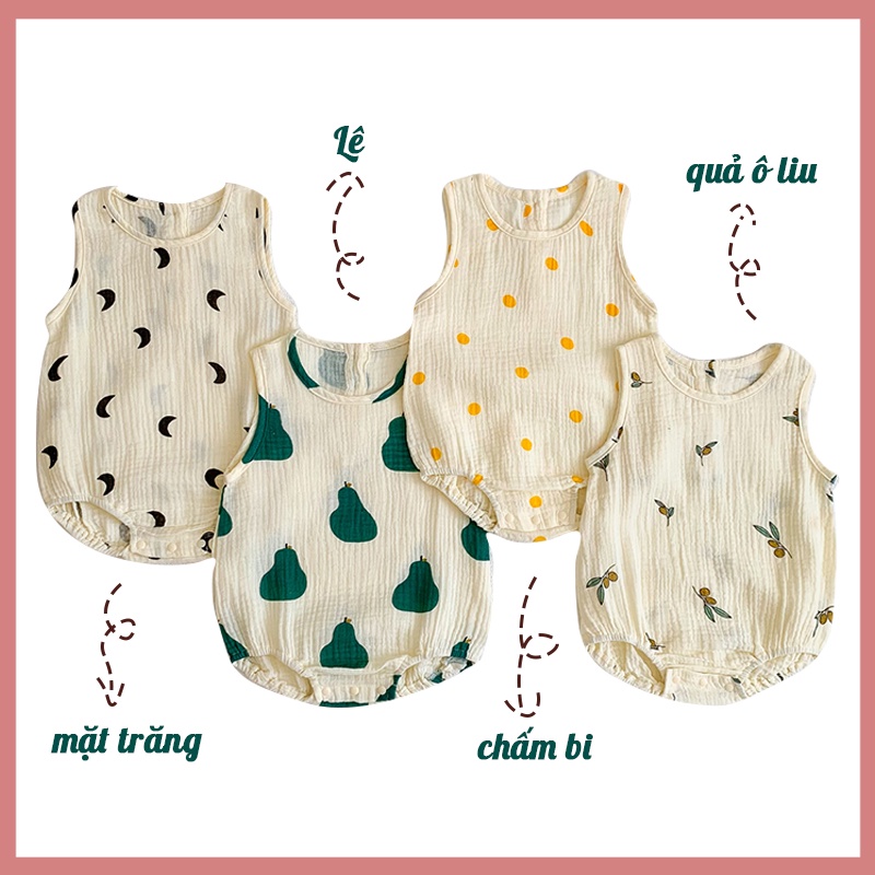 Áo Liền Quần Không Tay Chất Liệu Cotton In Họa Tiết Trái Lê Thời Trang Mùa Hè Cho Bé Sơ Sinh