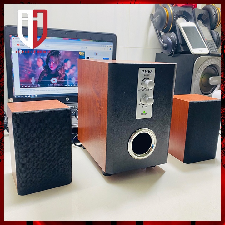 Loa Máy Vi Tính Pc Để Bàn Có dây Chính Hãng 2.1 RHM RM-220BT Loa Thùng Gỗ Bass Mạnh