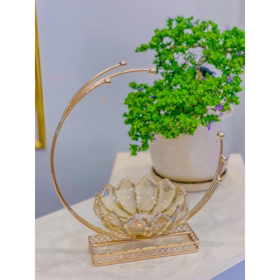 Khay Bánh Kẹo Thủy Tinh Khung Trăng Mạ Vàng🌙