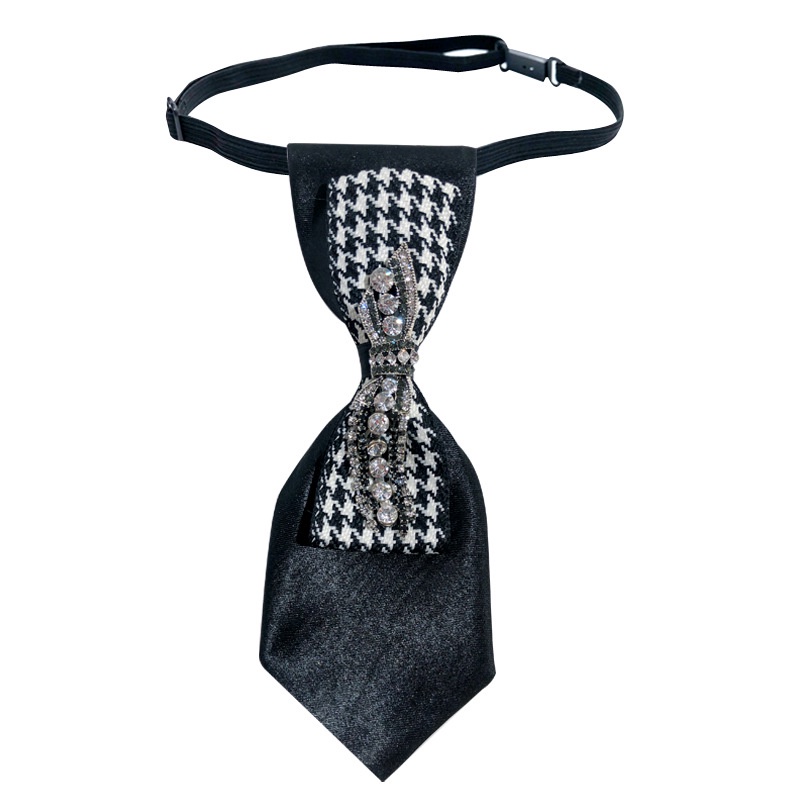 Cà Vạt Nơ Tua Rua Màu Đen Họa Tiết Caro Đính Đá Lấp Lánh Cho Nữ