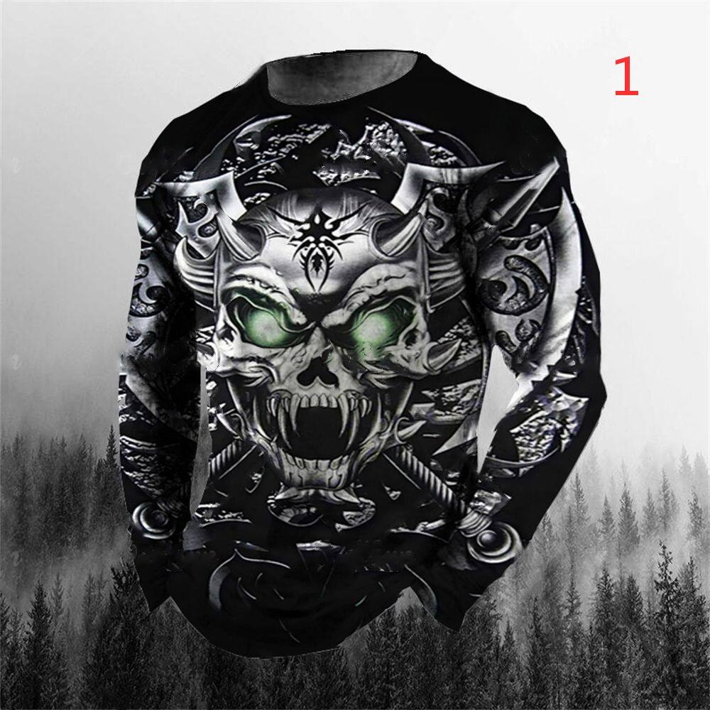 Áo Thun Tay Dài In Hình Đầu Lâu 3D Thời Trang Mùa Hè Cho Nam Size S~5XL