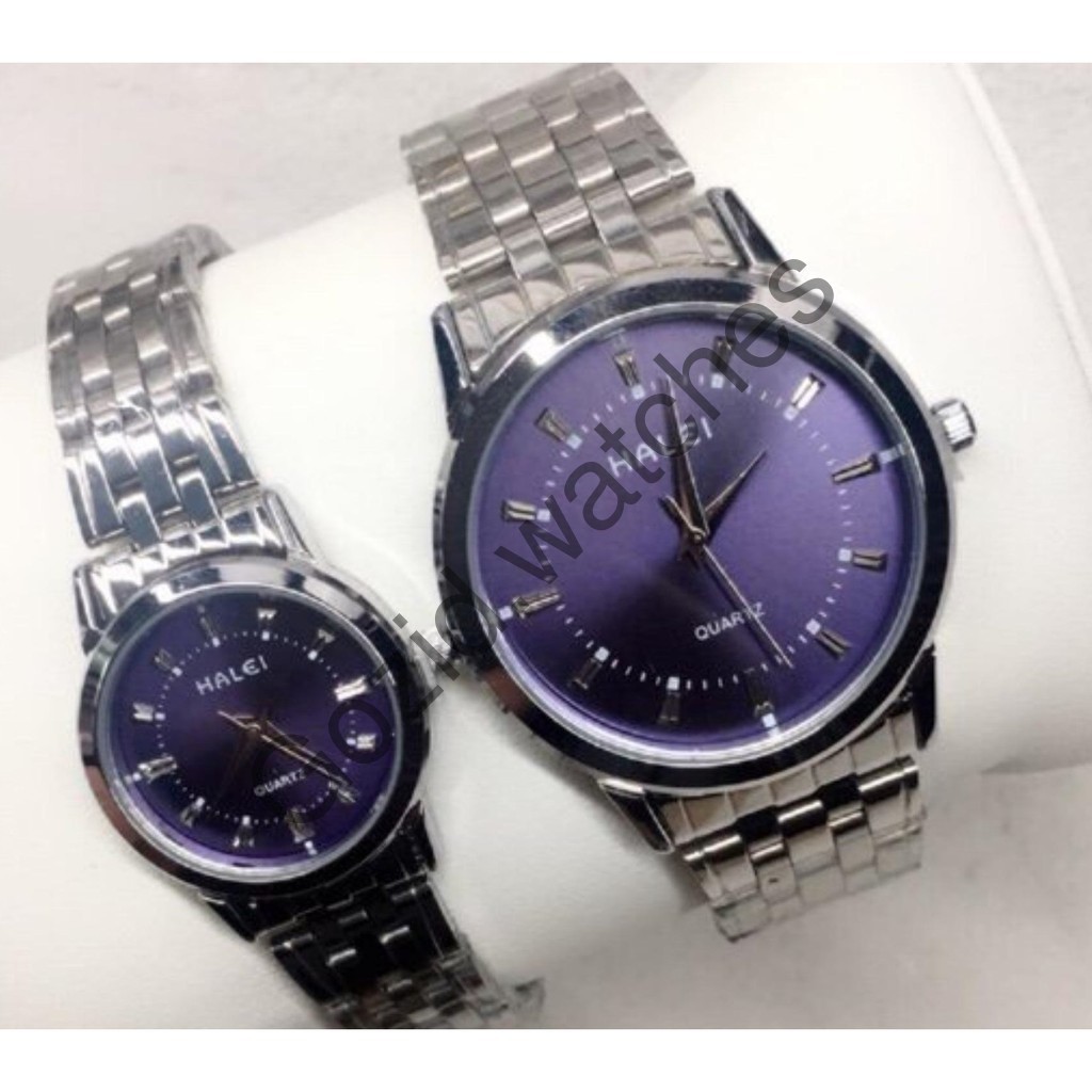 Đồng hồ đôi HALEI 502 dây kim loại mặt tím thủy chung thích hợp cho cặp đôi -Gozid.watches