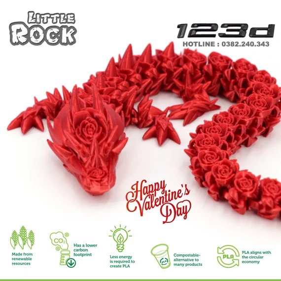 Mô Hình Rồng Rose Dragon cử động khớp linh động bằng công nghệ in 3D trang trí nhà cửa, phong thủy