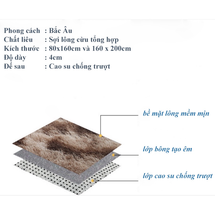 Thảm lông trải sàn phòng ngủ 1m6x2m giá rẻ LODIVA TLTS01