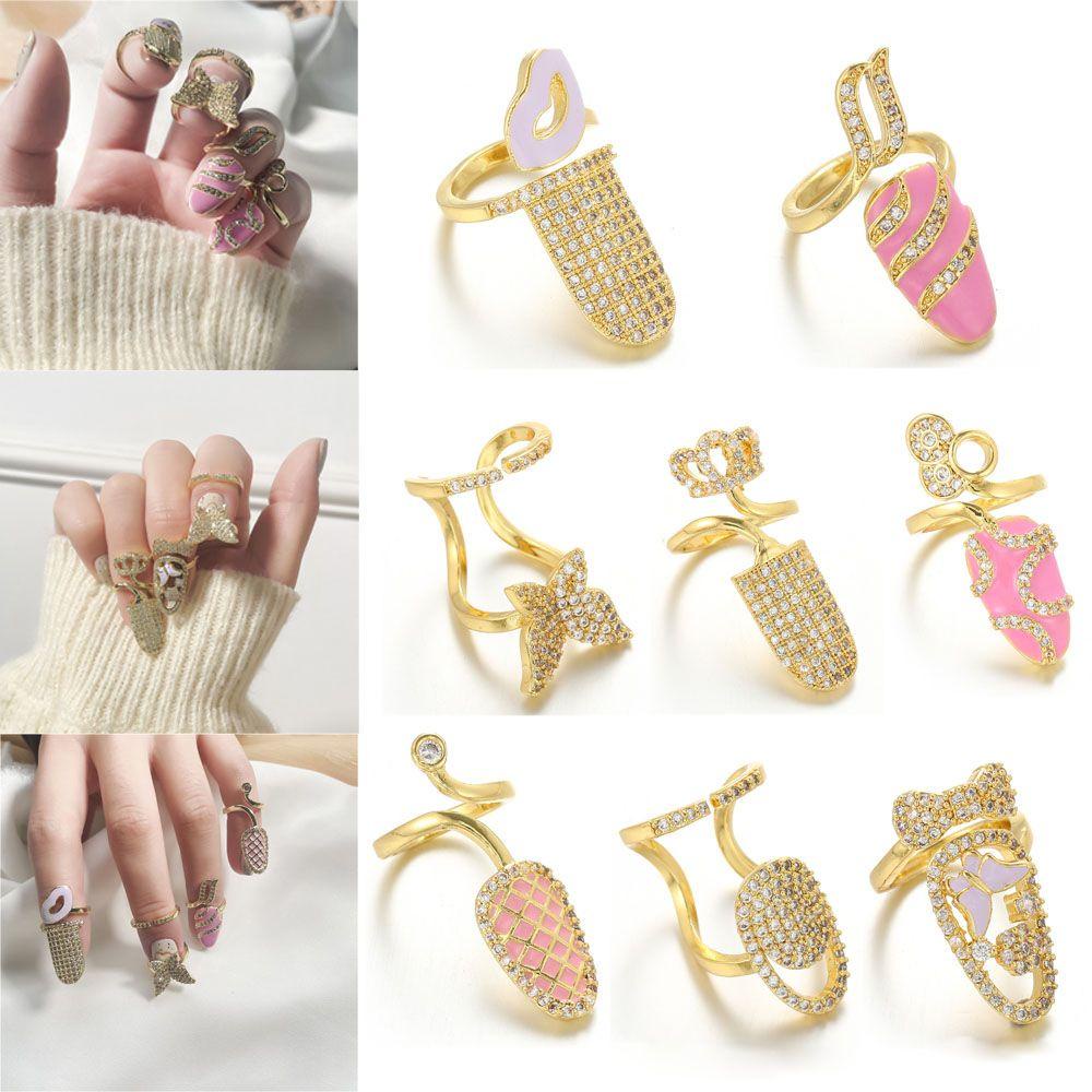 SUMU Nhẫn Móng Tay Bảo Vệ Màu Vàng Kim Thiết Kế Đơn Giản