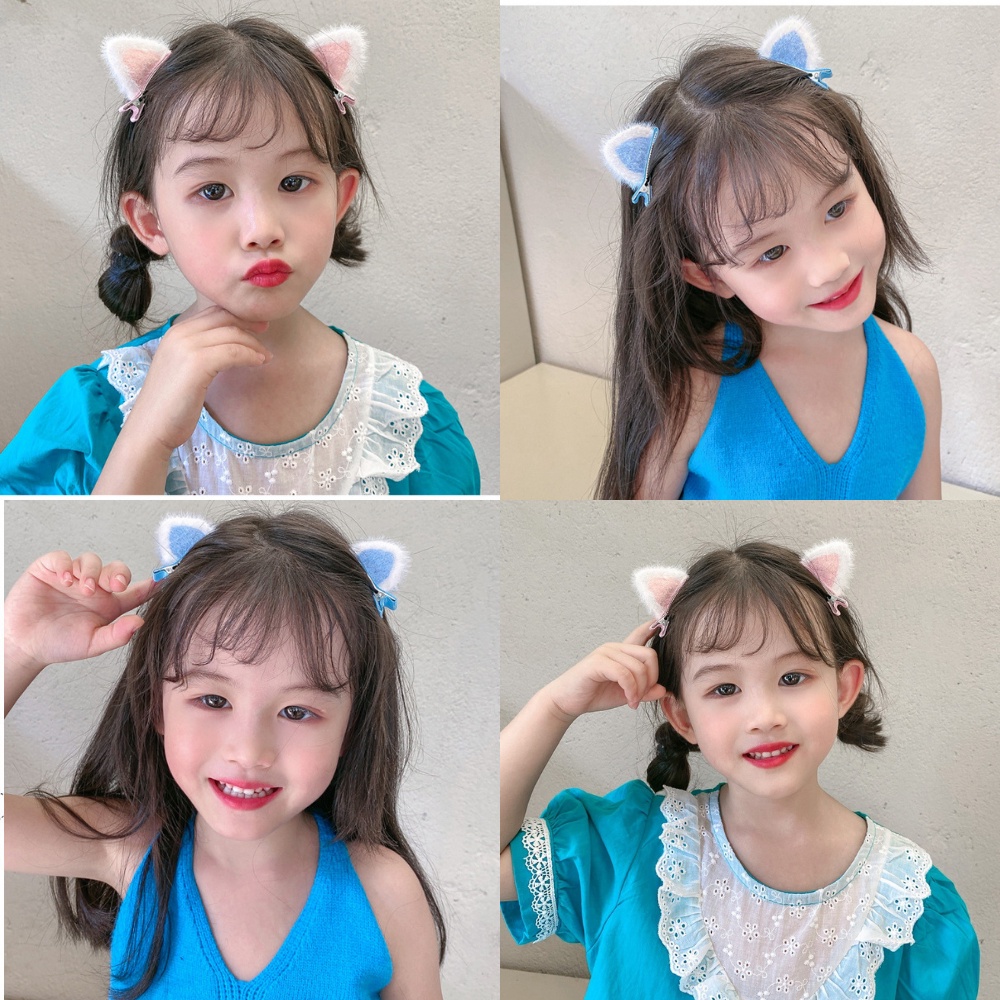 Kẹp tóc (2chiếc) cặp tóc cho bé gái 2 tai hình tai mèo thỏ đáng yêu cho bé chơi cho bé gái 1 2 3 4 5 6 7 8 9 tuổi babtóc